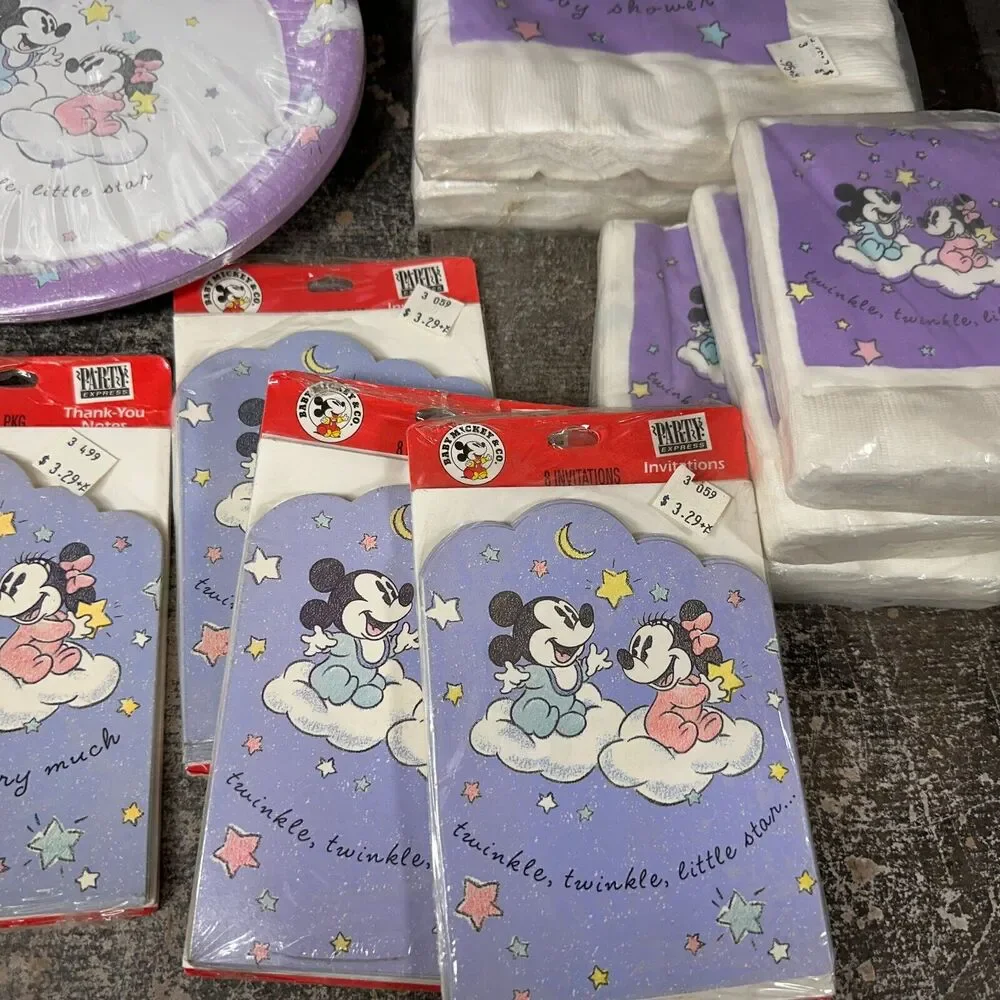 Vintage Disney Baby Mickey Shower invitations Plates‎ Napkins Party Supplies